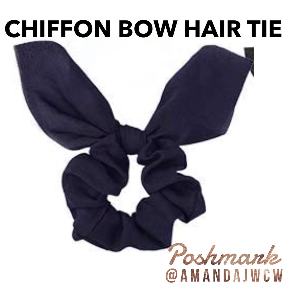 Chiffon Bow Hair Tie Scrunchie - Dark Blue